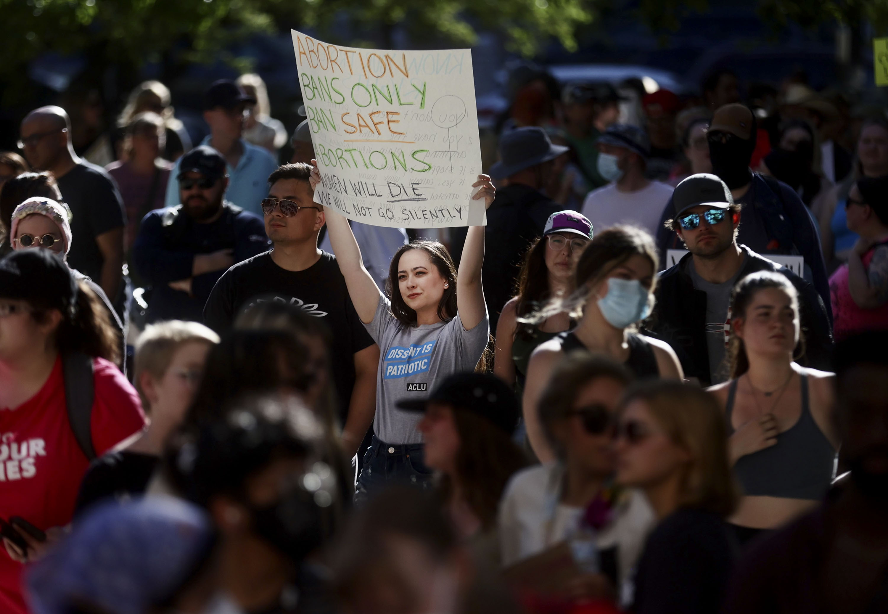 Pro-choice advocates march to the Capitol in protest of the Supreme Court's decision to overturn Roe v. Wade in Salt Lake City on Friday, June 24, 2022.