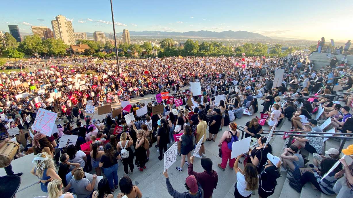 Thousands rally in protest of the Supreme Court’s decision to overturn Roe v. Wade in Salt Lake City on Friday, June 24, 2022.