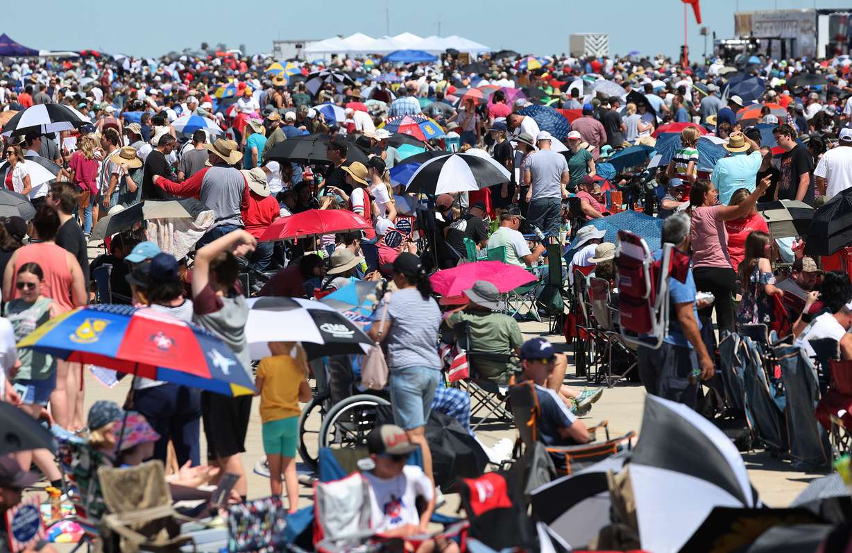 Attendees watch during Warriors Over the Wasatch Air and Space Show at Hill Air Fore Base in Layton on Saturday.
