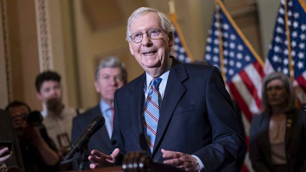 Senate Minority Leader Mitch McConnell, R-Ky., speaks with reporters following a closed-door policy lunch, at the Capitol in Washington, June 14. McConnell set the strategy to confirm conservative judges, and transform the federal judiciary in motion, engineering the Supreme Court's makeover by blocking President Barack Obama's nomination of Merrick Garland and changing the Senate's rules to easily confirm Trump's picks.