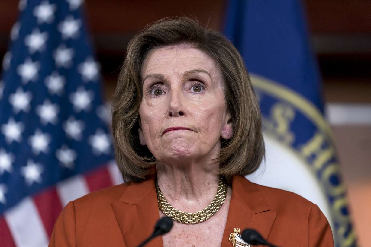 Speaker of the House Nancy Pelosi, D-Calif., reacts to the Supreme Court decision overturning Roe v. Wade, during a news conference at the Capitol in Washington, Friday. Pelosi warned that Republicans would be called to answer for their work and were planning even more draconian measures if they win control of Congress, including a nationwide ban on abortion.
