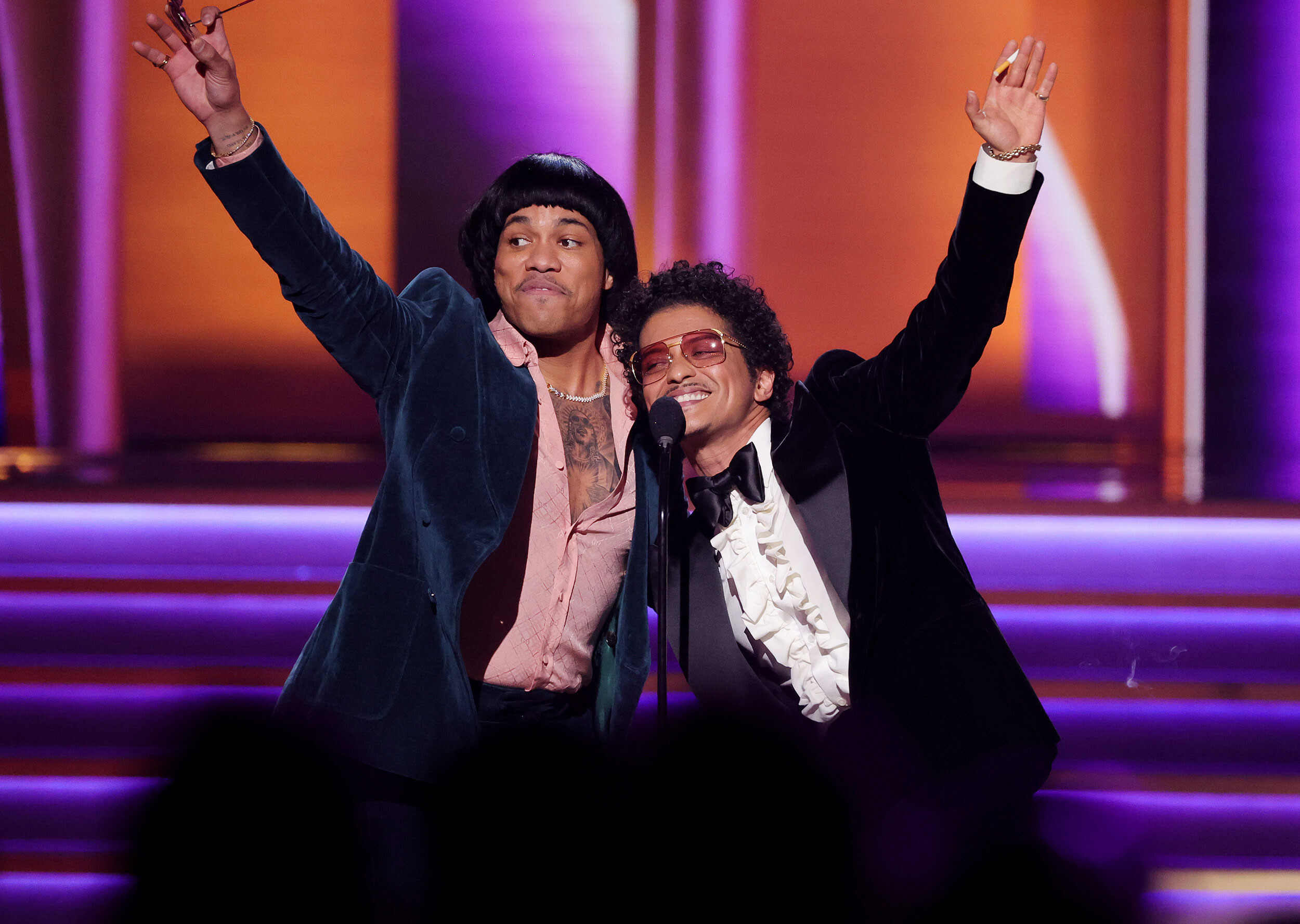 Anderson .Paak and Bruno Mars of Silk Sonic, shown in April, are nominated in multiple categories in Sunday's BET Awards.