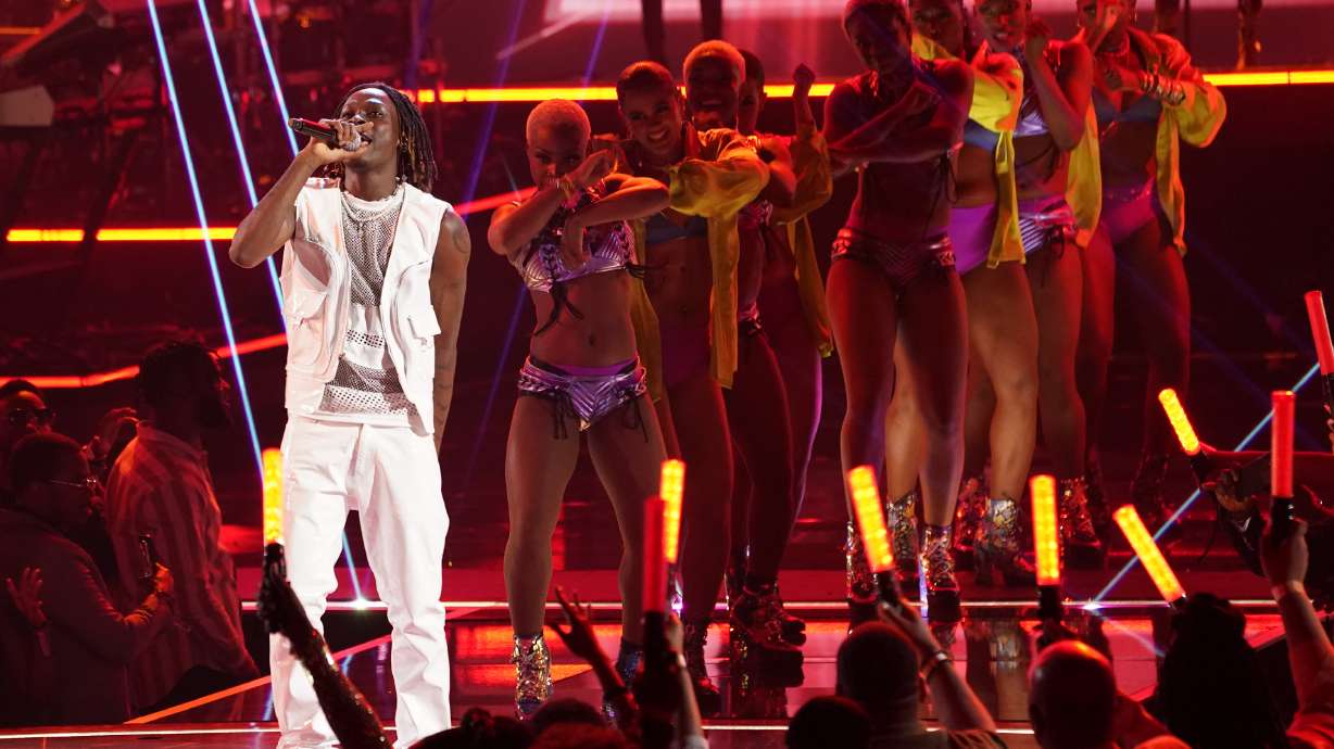 Fireboy DML performs at the BET Awards on Sunday, at the Microsoft Theater in Los Angeles.