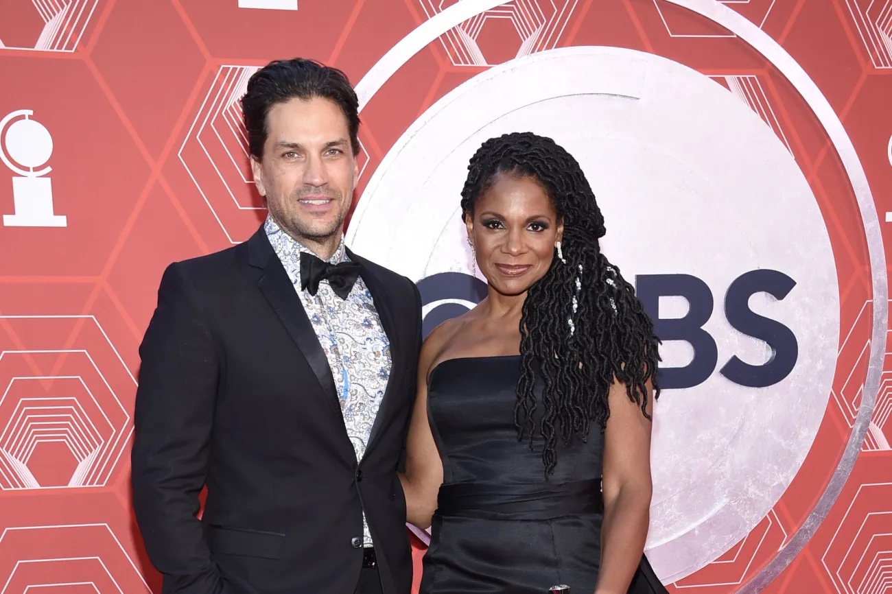 Will Swenson, left, and Audra McDonald arrive at the 74th annual Tony Awards at Winter Garden Theatre on Sunday, Sept. 26, 2021, in New York. Swenson is portraying Neil Diamond in the Broadway-bound musical “A Beautiful Noise.”