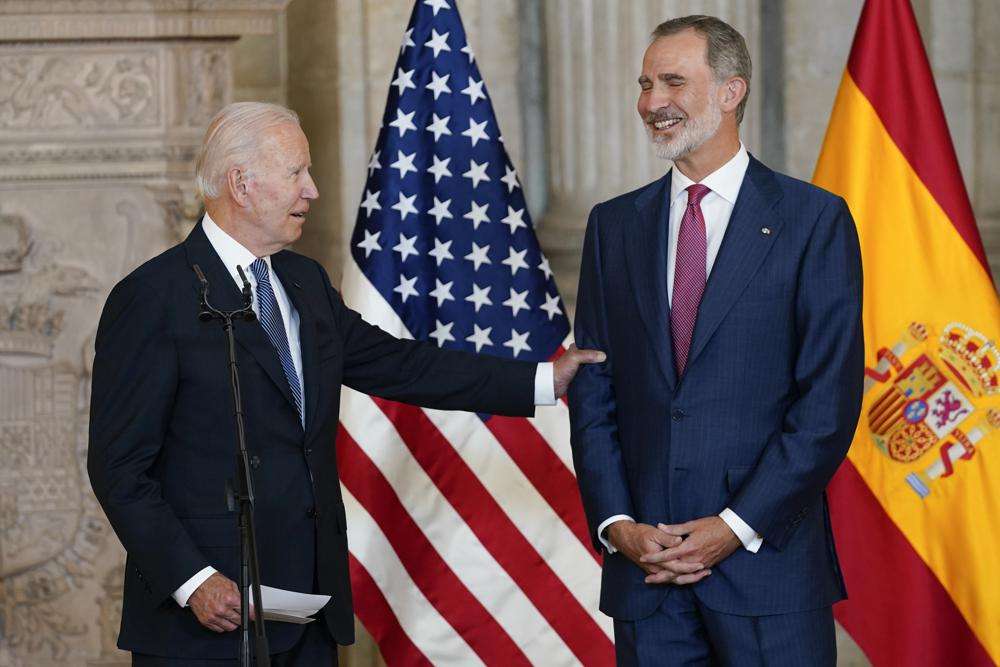 President Joe Biden and Spain's King Felipe VI meet at the Royal Palace of Madrid in Madrid, Tuesday. Turkey agreed Tuesday to lift its opposition to Sweden and Finland joining NATO.