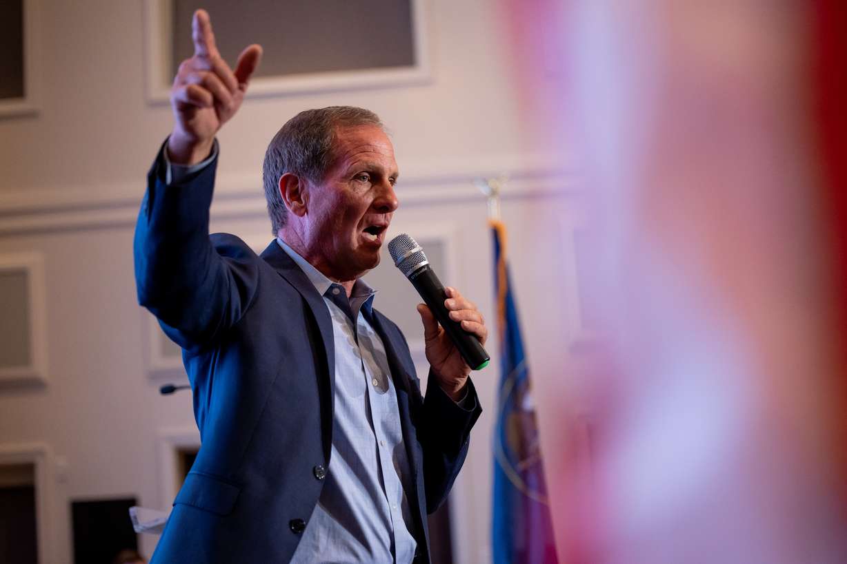 Rep. Chris Stewart, R-Utah, speaks at an event for candidates in the GOP primary election at the Awaken Event Center in South Jordan on Tuesday. Stewart was projected to win his race against Republican challenger Erin Rider.
