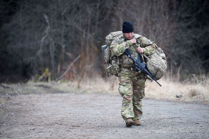U.S. Army soldiers assigned to the 82nd Airborne Division, deployed to Poland, near Przemysl, Poland, on Feb. 21. The U.S. will create a new permanent army headquarters in Poland and deploy additional forces across Europe in response to threats from Russia, U.S. President Joe Biden said on Wednesday.
