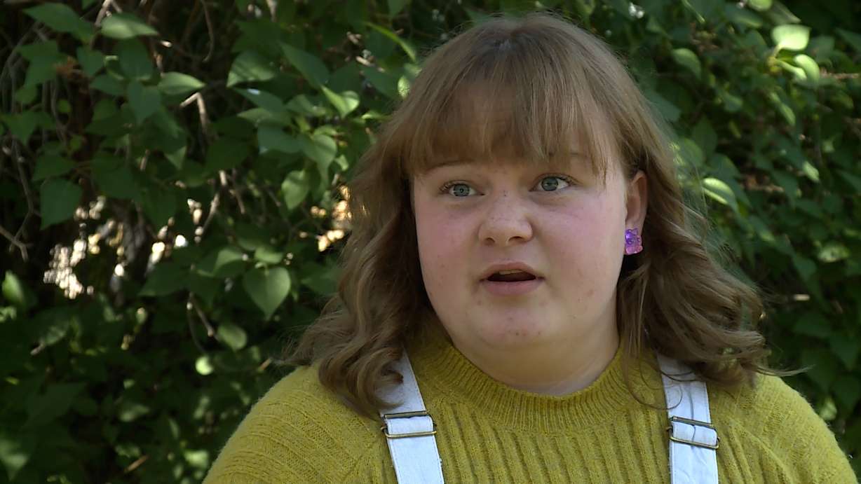 Lucy Britsch talks to KSL Tuesday. She says she and her brother were walking with their dog Harley Friday when they were approached by a mountain lion.