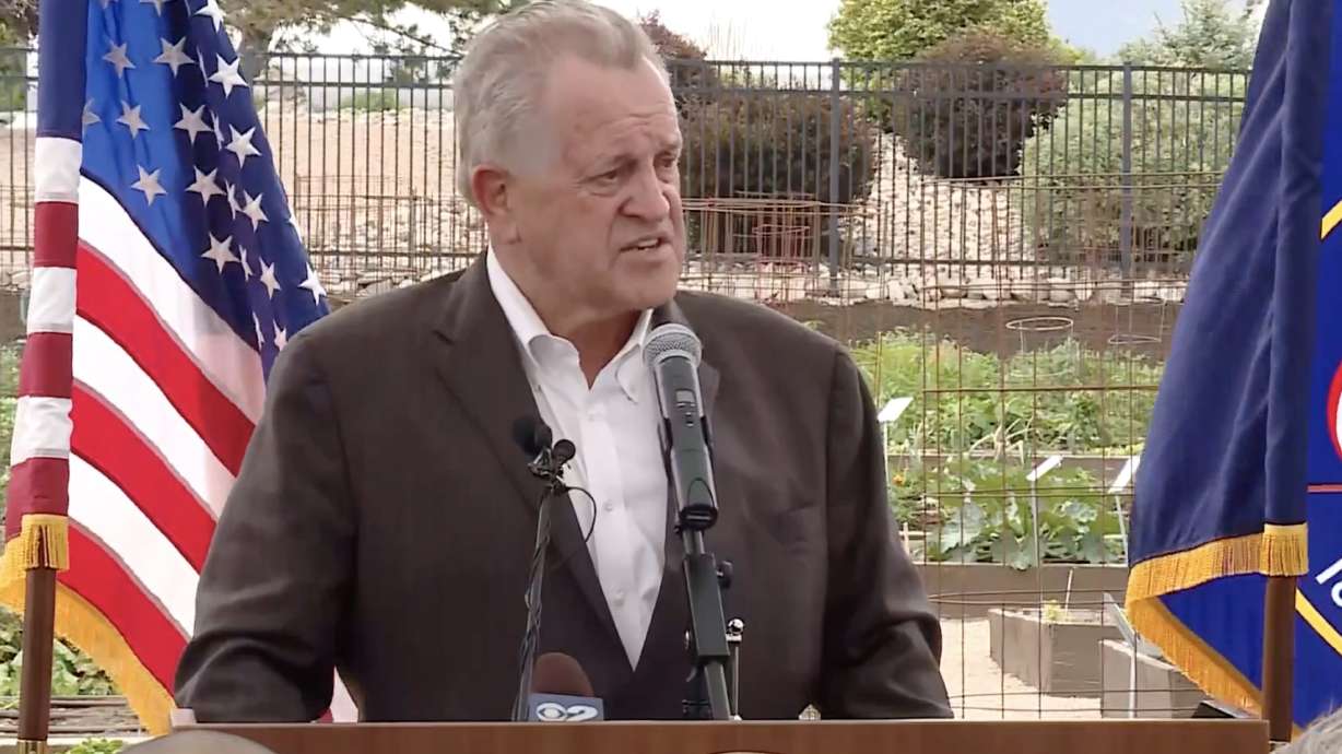 Fred Lampropoulos, president and CEO of Merit Medical Systems, speaks outside of the company's South Jordan office on Wednesday. Lampropoulos said changes to the landscape outside of the company over the past year have resulted in 4 million gallons of water saved annually.