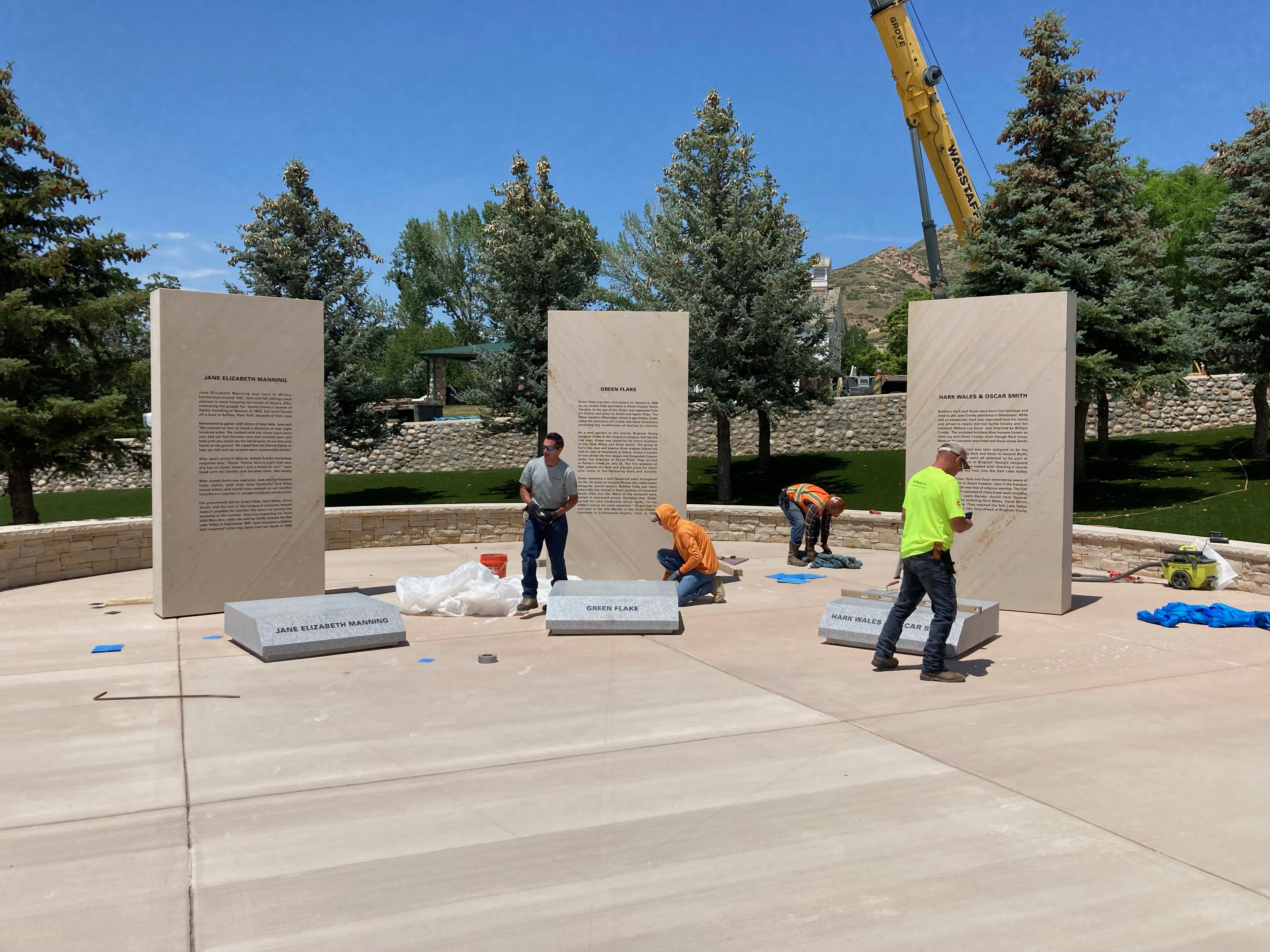 A crew begins to install a new monument honoring early Black pioneers at This is the Place Heritage Park. The new monument will be unveiled and dedicated on July 22.