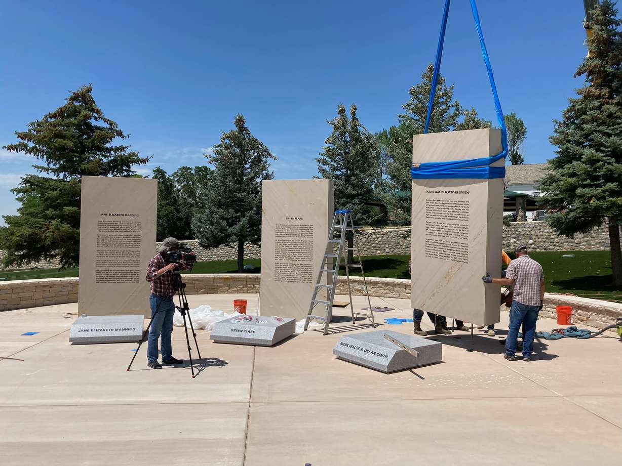 A crew begins to install a new monument honoring early Black pioneers at This is the Place Heritage Park. The new monument will be unveiled and dedicated on July 22.