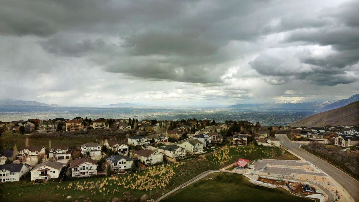 Homes atop Traverse Ridge in Draper are pictured with the Salt Lake Valley in the background on May 3.