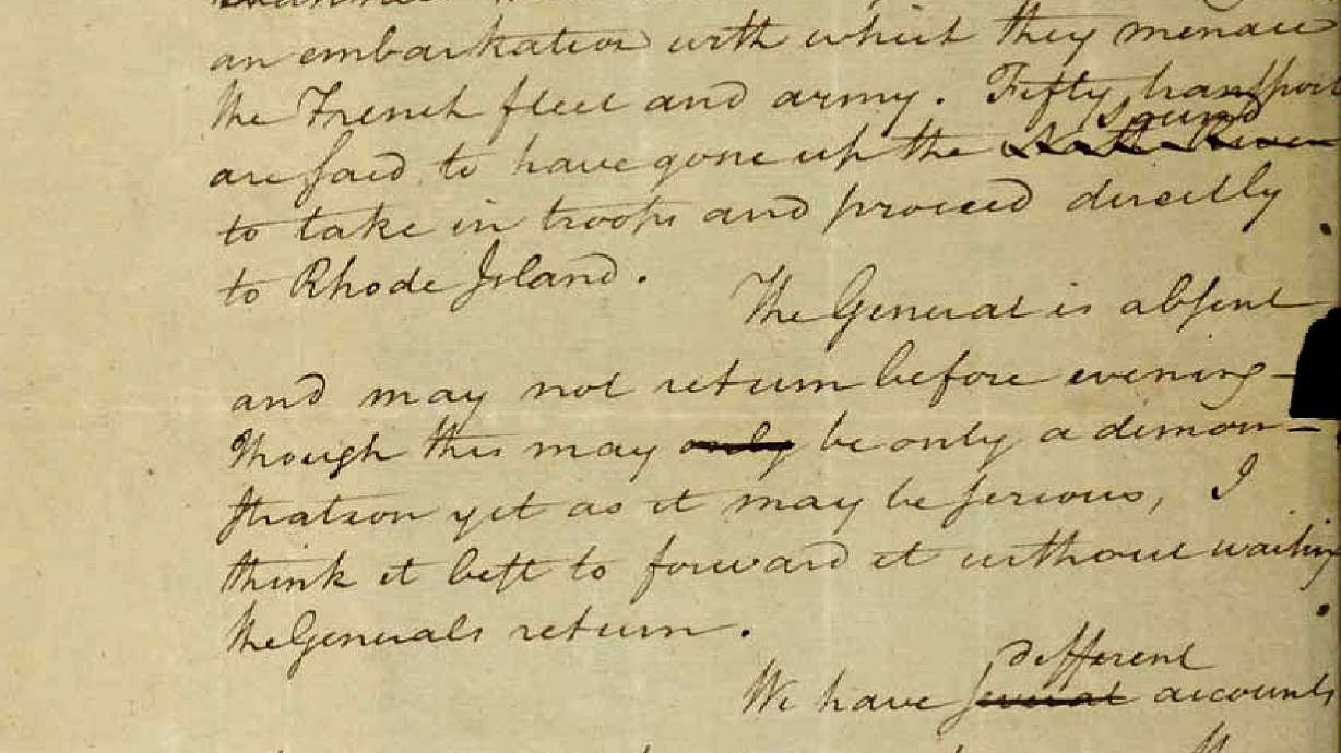 This image filed May 15, 2019, in federal court as part of a forfeiture complaint by the U.S. attorney's office in Boston, shows a 1780 letter from Alexander Hamilton to the Marquis de Lafayette, that was stolen from the Massachusetts Archives decades ago. The letter, which was returned to the state, will be put on public display at the Commonwealth Museum on July 4, 2022, for the first time since it was returned after a lengthy court battle.