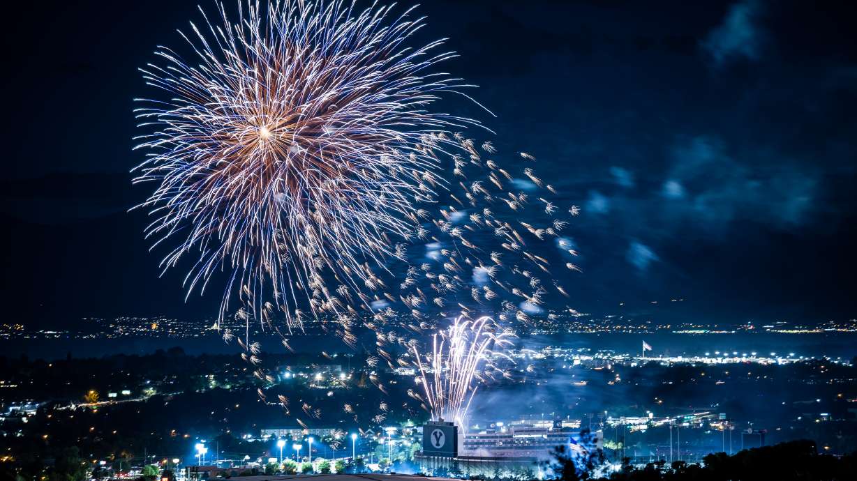 Fireworks explode over Stadium of Fire at LaVell Edwards Stadium in Provo on Saturday.