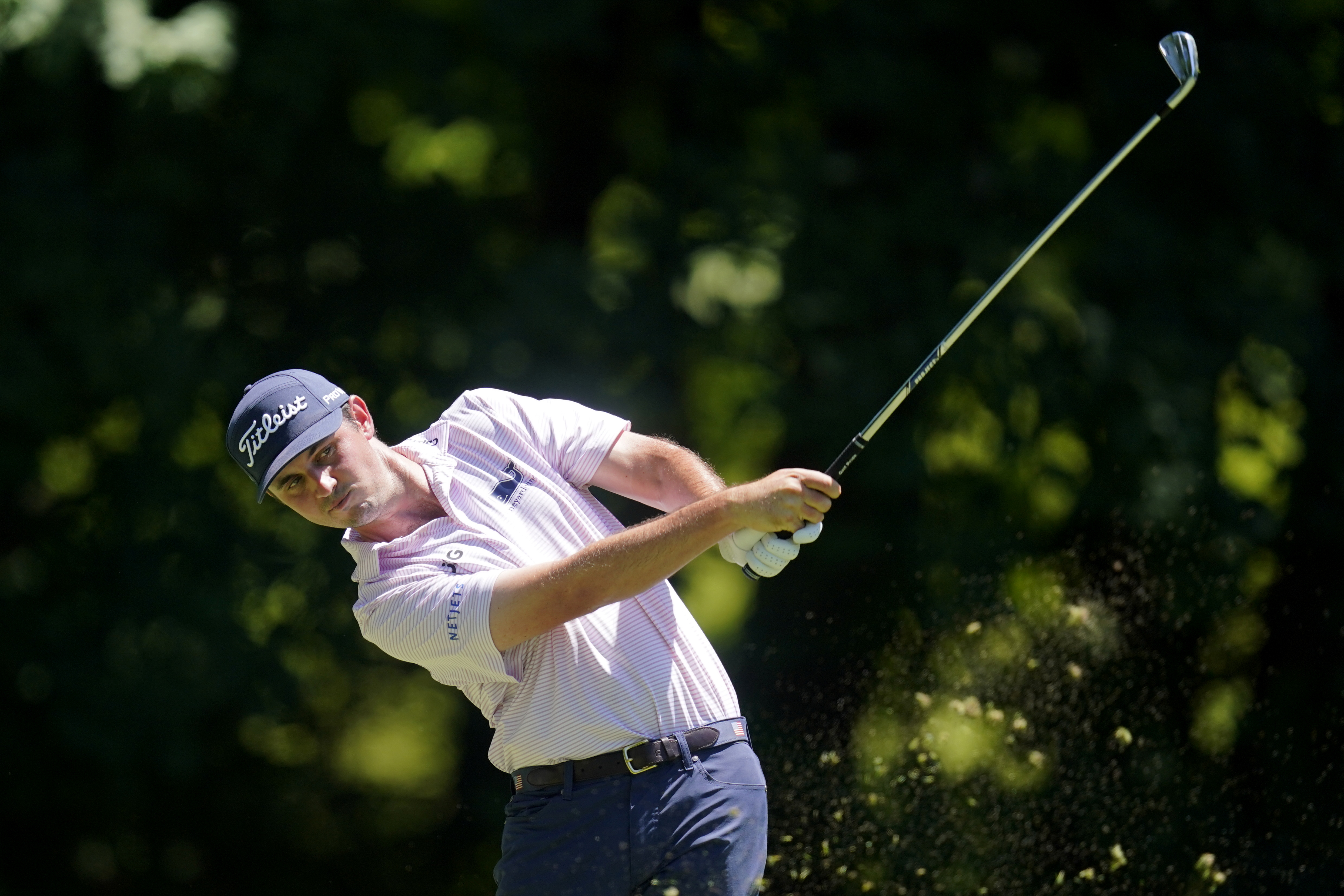 J.T. Poston hits off the sixth tee during the final round of the John Deere Classic golf tournament, Sunday, July 3, 2022, at TPC Deere Run in Silvis, Ill.