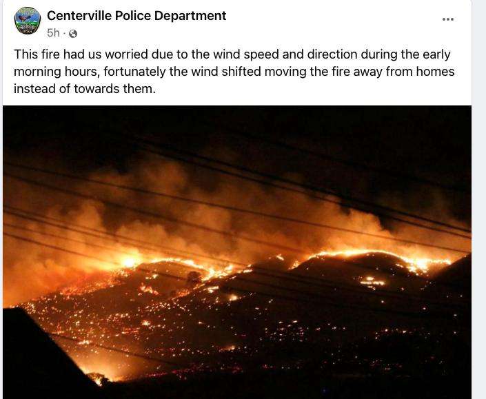Centerville police posted on Facebook about the fire in the foothills.