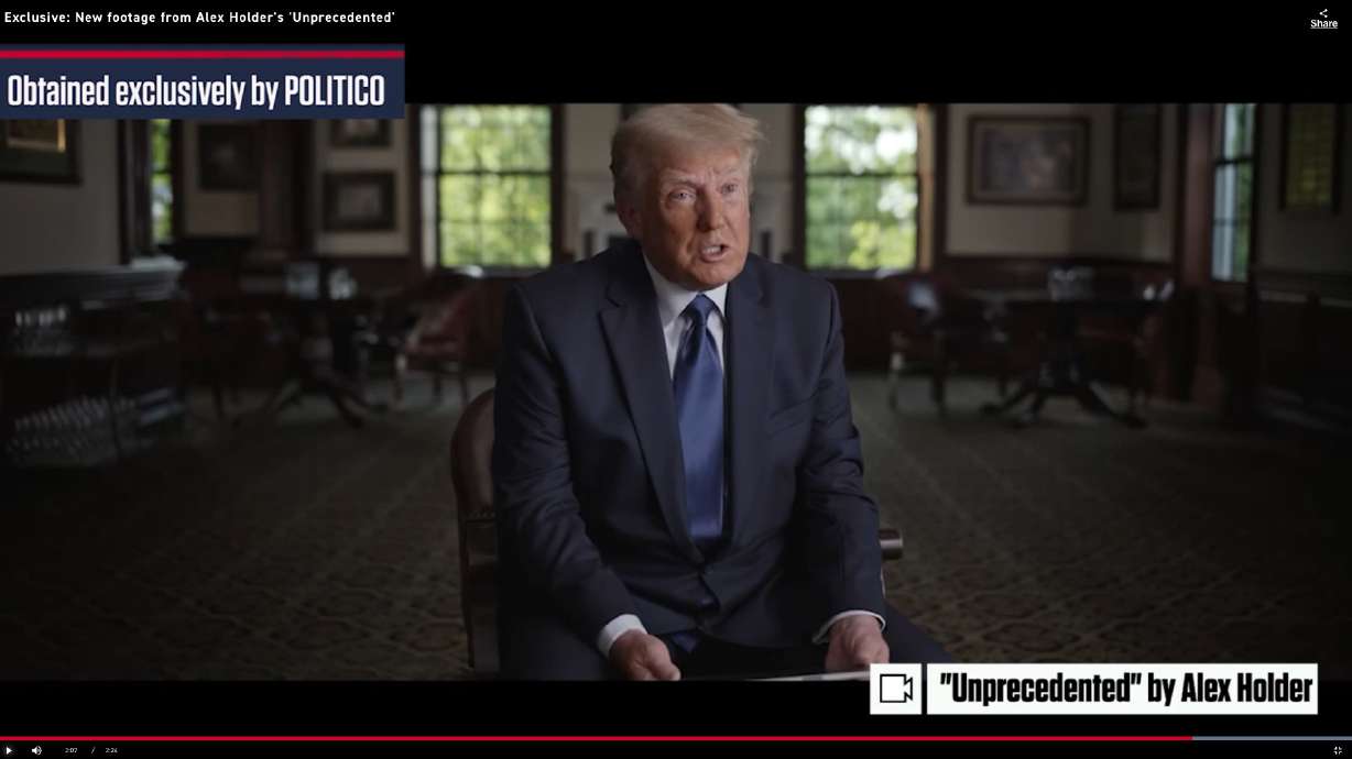 A screenshot from a trailer of the new docuseries, “Unprecedented,” about the Trump family that Politico published on Tuesday.