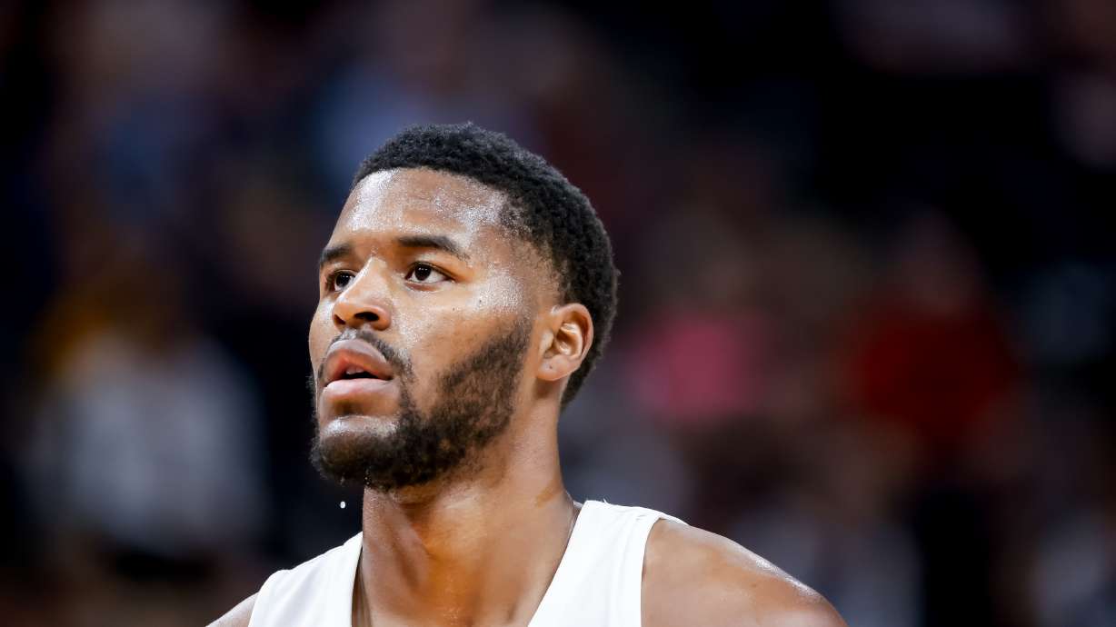 Sweat drips from Utah Jazz guard Jared Butler’s chin as he prepares to shoot from the line during a Summer League game against the Oklahoma City Thunder at Vivint Arena in Salt Lake City on Tuesday, July 5, 2022.