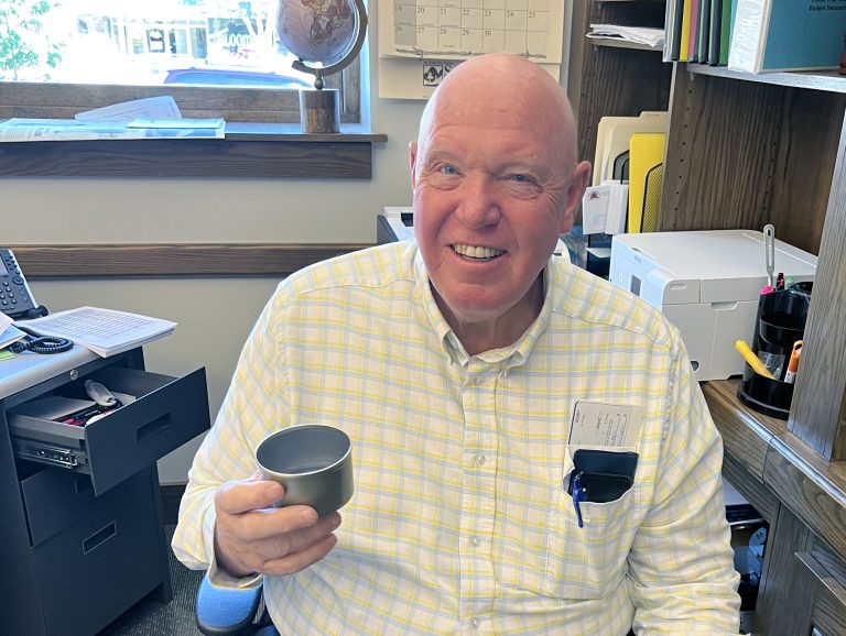 Cedar City Mayor Garth Green holding a tuna can he uses to demonstrate a water conservation hack, in Cedar City. 