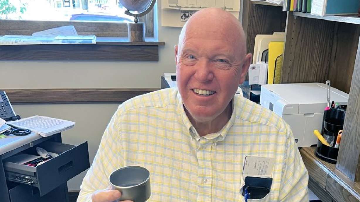 Cedar City Mayor Garth Green holding a tuna can he uses to demonstrate a water conservation hack, in Cedar City.