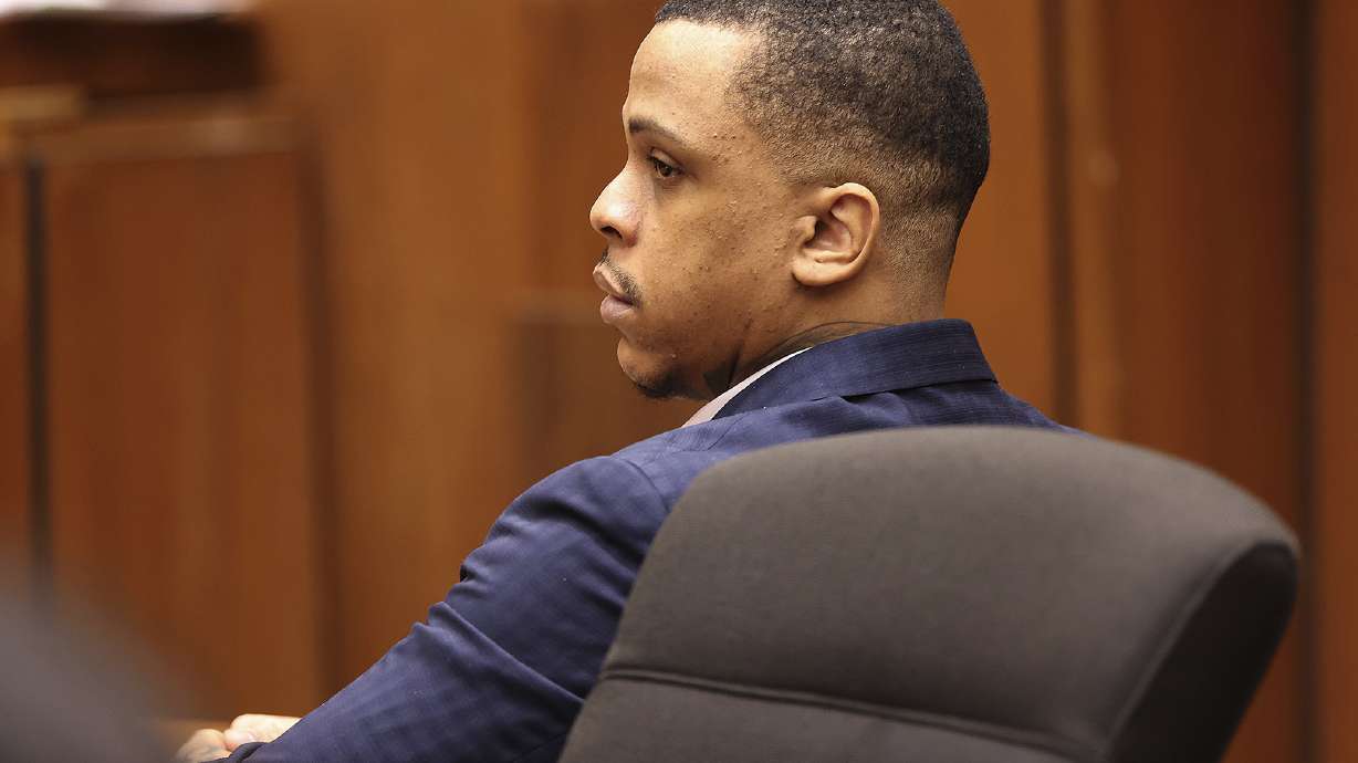 Defendant Eric Holder listens during opening statements in his murder trial, June 15, at Los Angeles Superior Court in Los Angeles. Holder, 32, was found guilty of first-degree murder for the 2019 fatal shooting of rapper Nipsey Hussle.