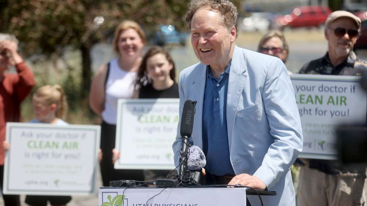 Dr. Brian Moench, president of Utah Physicians for a Healthy Environment, speaks at a press conference in North Salt Lake on Wednesday to mark the recent closure of Stericycle’s medical waste incinerator.