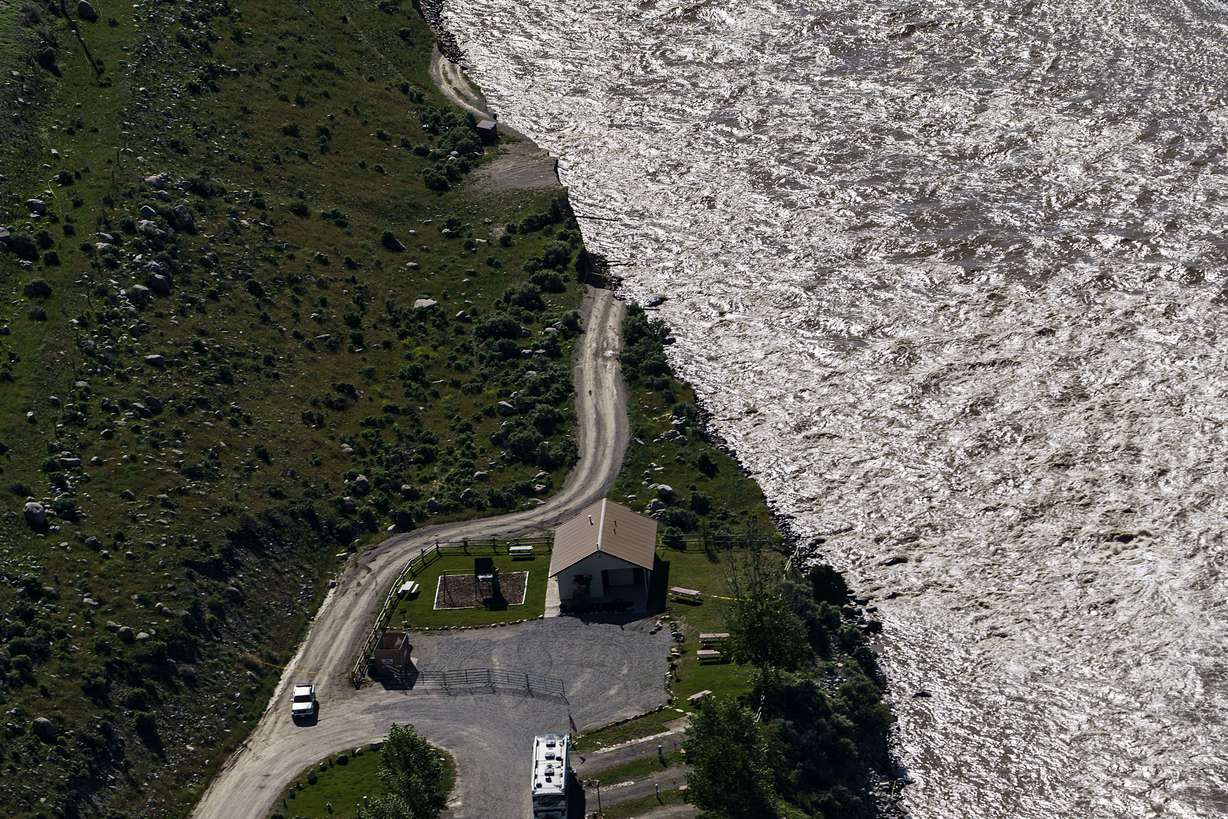A road ends where floodwaters washed away a house in Gardiner, Mont., on June 16.
