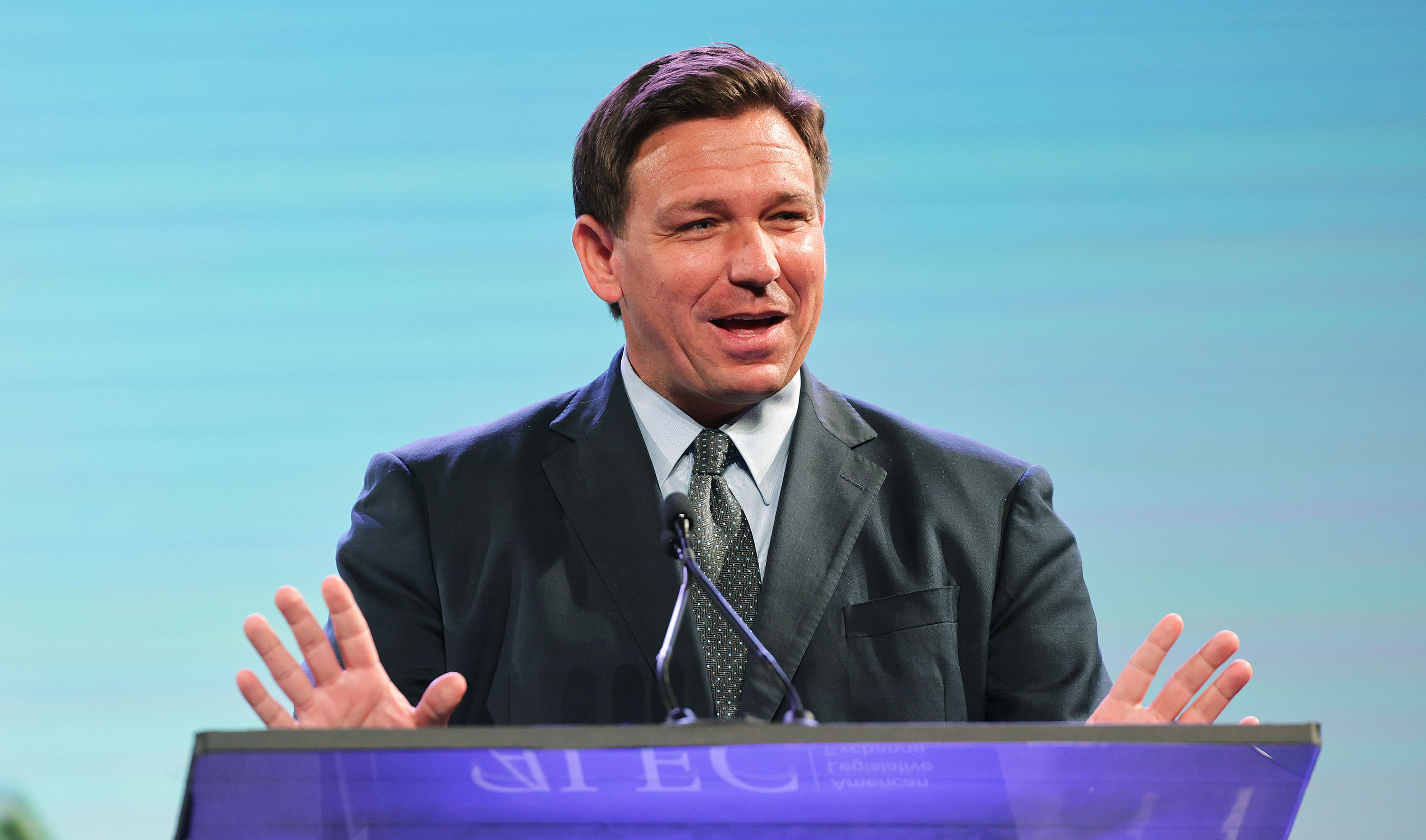 Florida Gov. Ron DeSantis speaks during the American Legislative Exchange Council conference in Salt Lake City on July 28, 2021. DeSantis is scheduled to be in Utah this month for a private fundraiser that is expected to attract wealthy Republican donors as he looks at a possible run for president in 2024.