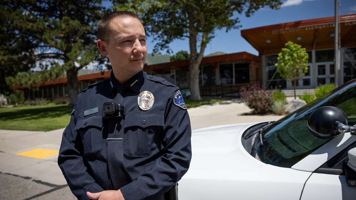 Randy Porter, chief of the Granite School District Police Department, poses for a photo at Rosecrest Elementary in Salt Lake City on June 30. Nearly one-third of Utahns say limiting access to school campuses is the best way to improve school safety.