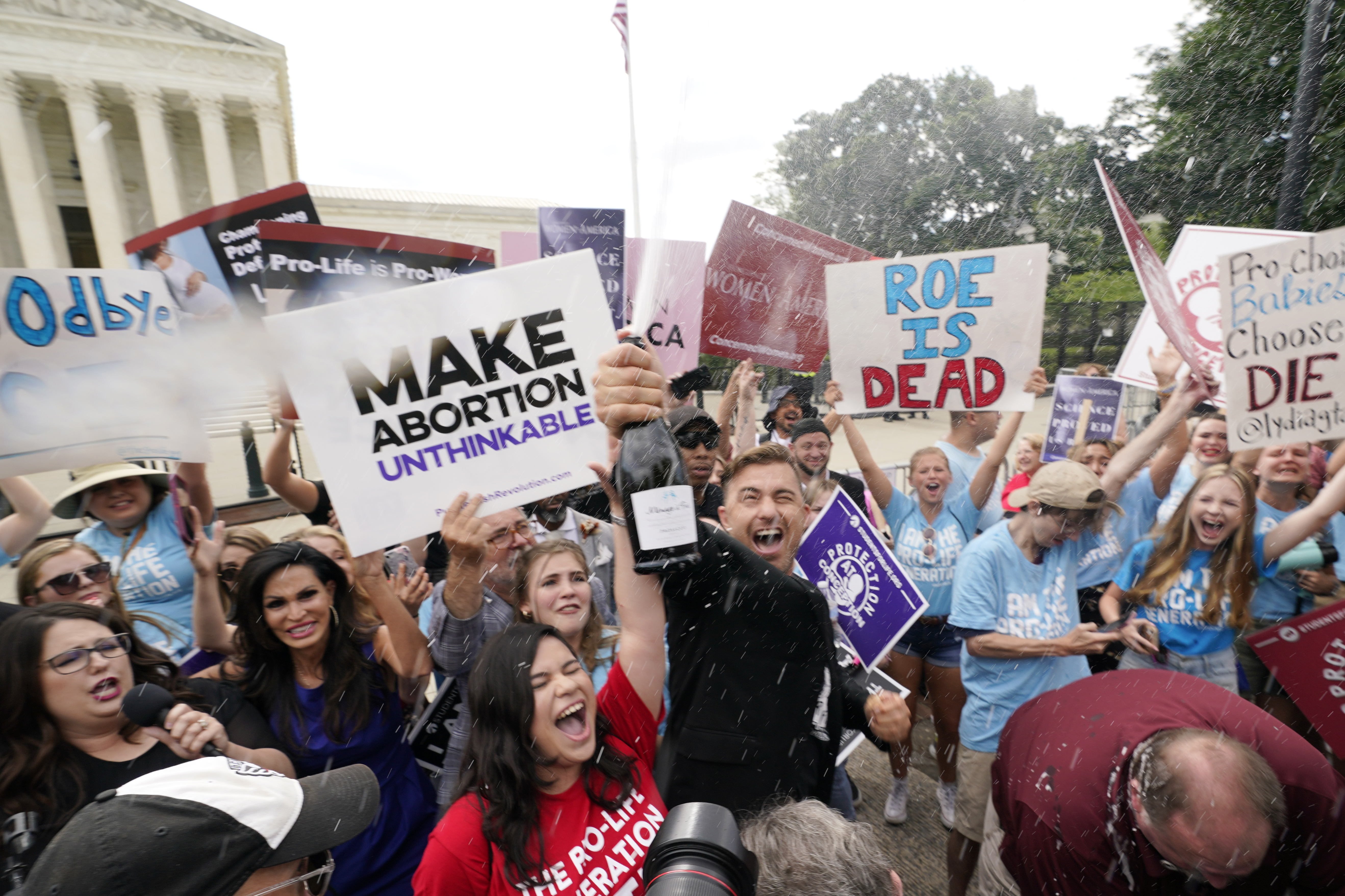 A celebration outside the Supreme Court on June 24 after the court overturned Roe v. Wade and ended constitutional protections for abortion that had been in place nearly 50 years. Now a Utah lawmaker is proposing changing the state constitution if Utah's abortion trigger law is struck down.