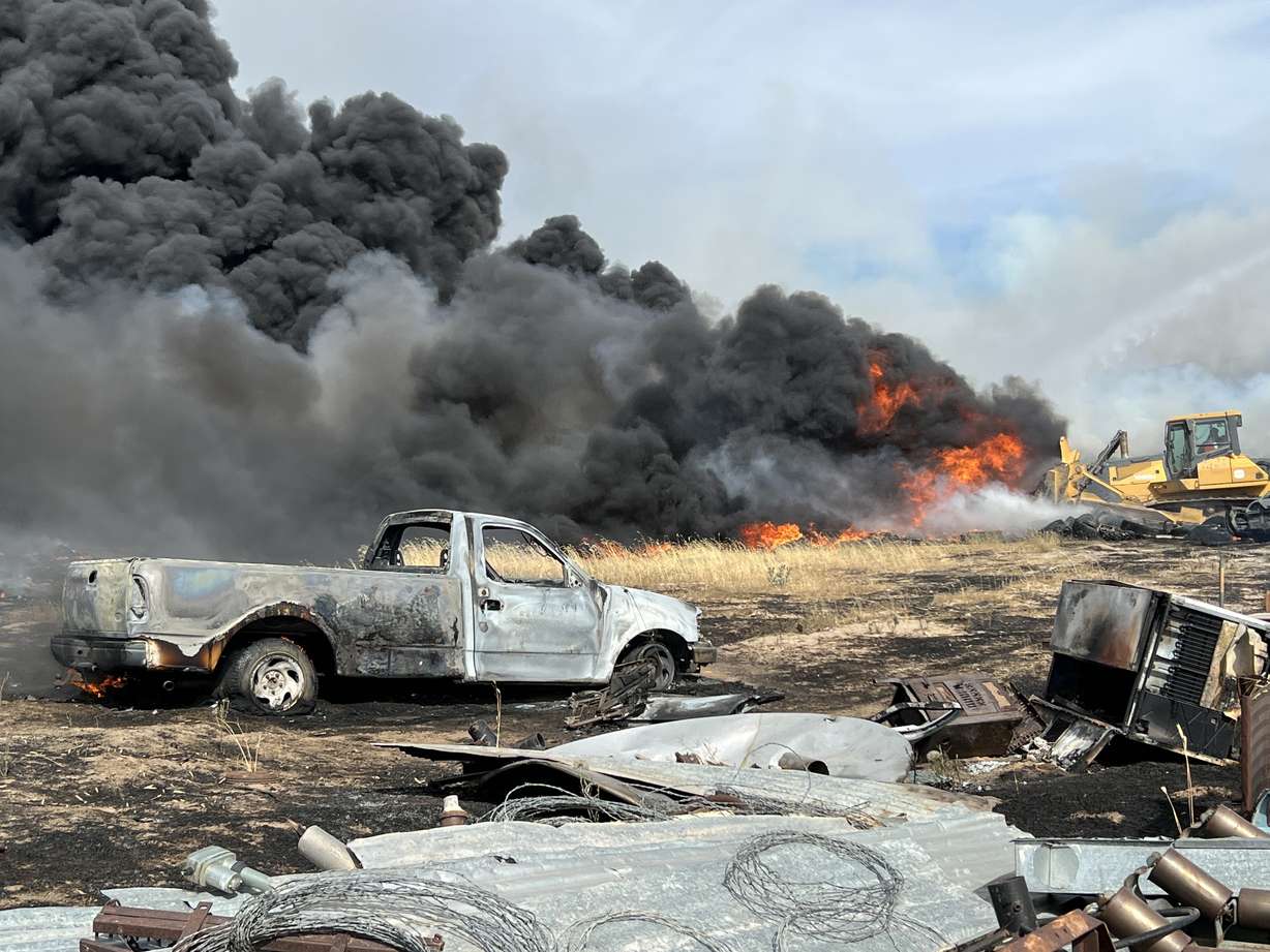 The tire shredding plant in Fillmore caught fire Friday while nearby campgrounds and homes were evacuated due to neighboring fires.