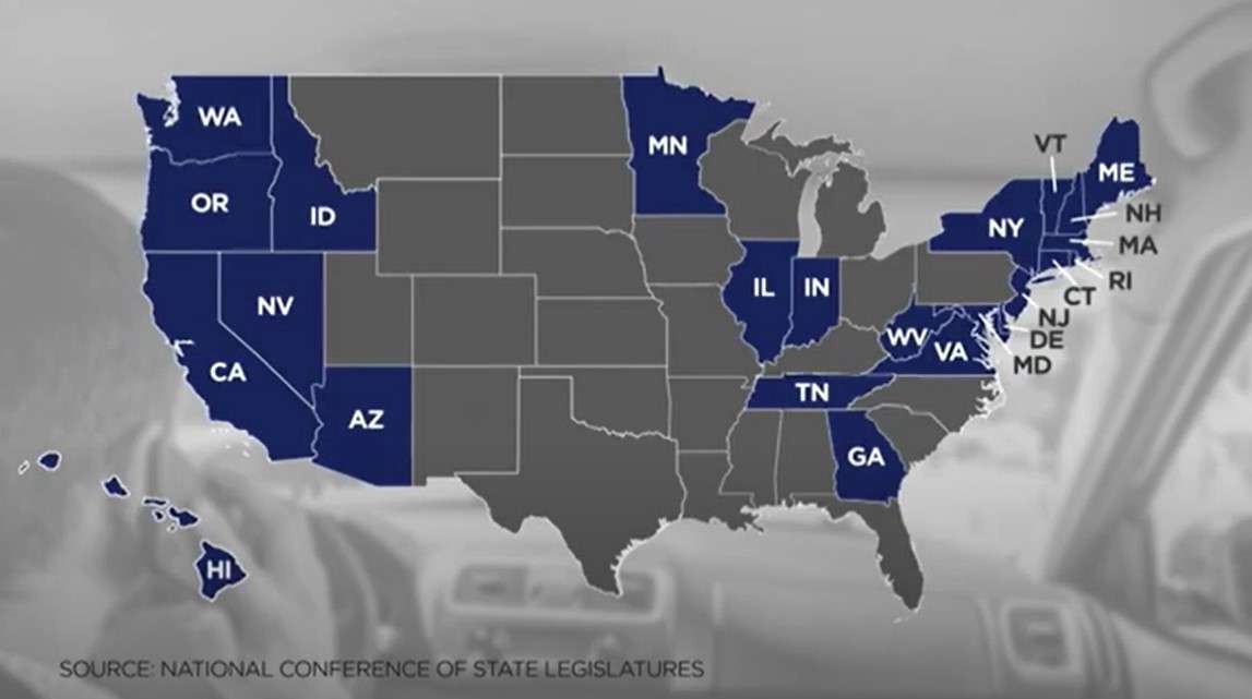 Nationally, 24 states ban hand-held use of phones while driving, along with Washington, D.C. according to the National Conference of State Legislatures.