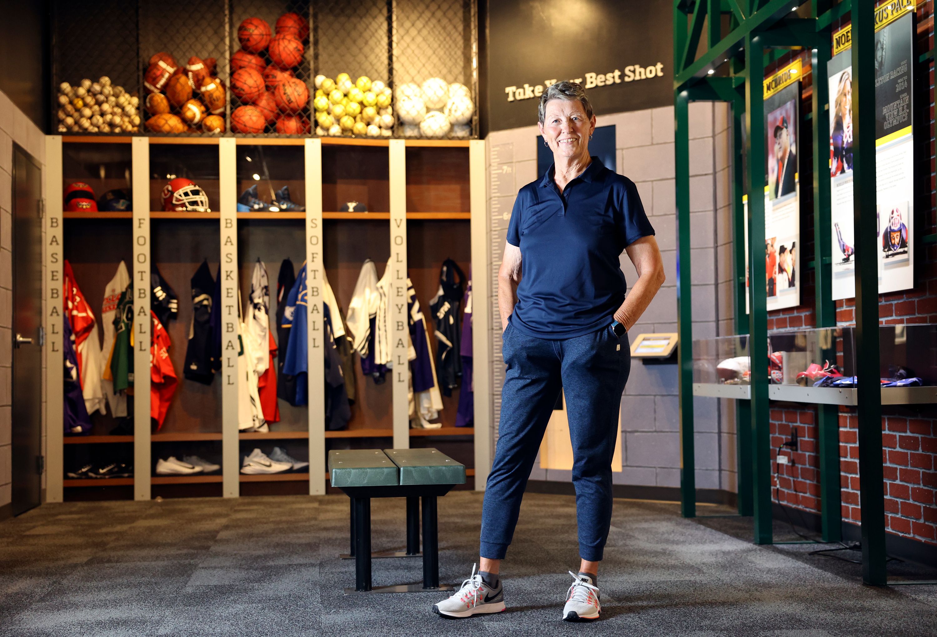 Norma Carr, former president of the Utah Sports Hall of Fame, poses for a portrait in the hall of fame at City Creek Center in Salt Lake City on Wednesday, June 15.