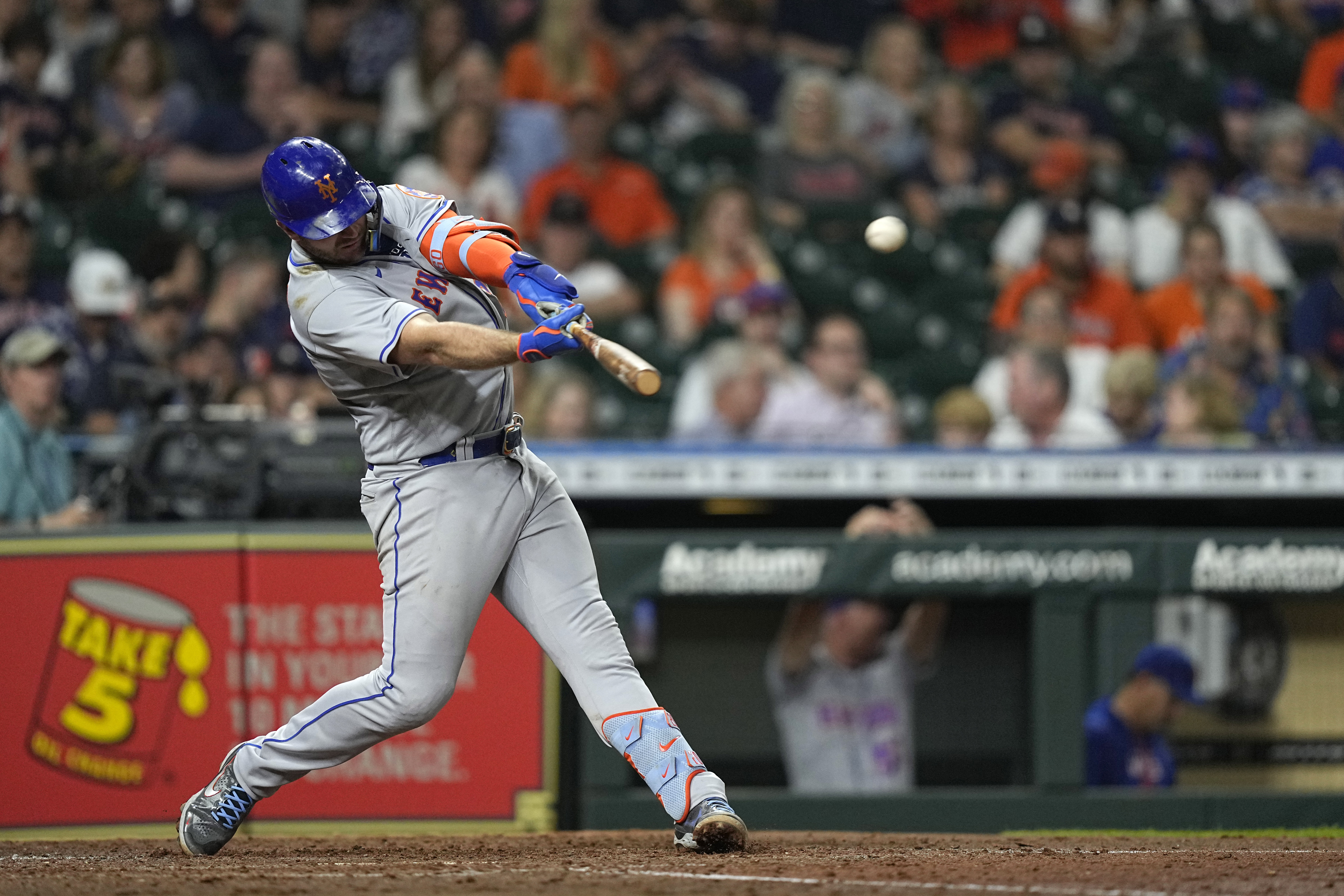New York Mets' Pete Alonso hits a home run against the Houston Astros during the sixth inning of a baseball game Tuesday, June 21, 2022, in Houston. 