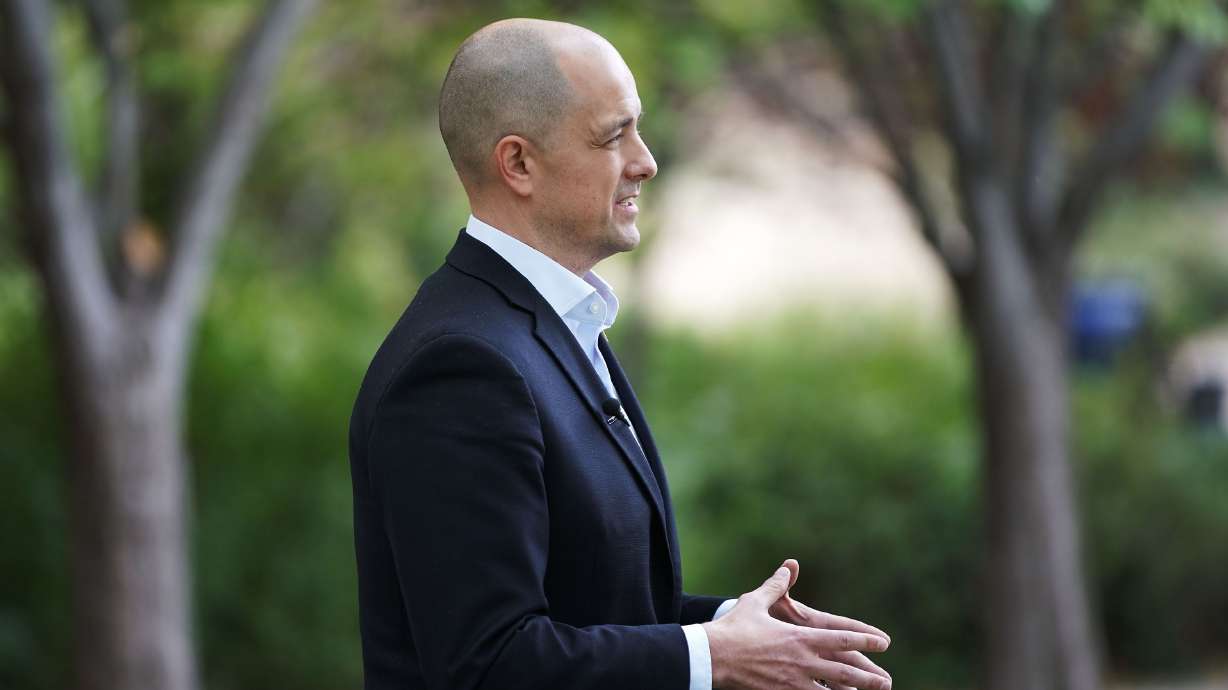 Evan McMullin talks about his campaign to challenge GOP Sen. Mike Lee as an independent candidate for U.S. Senate in Salt Lake City on Oct. 5, 2021. To independent U.S. Senate candidate Evan McMullin, the greatest threat to the United State is “our unmooring from truth.”