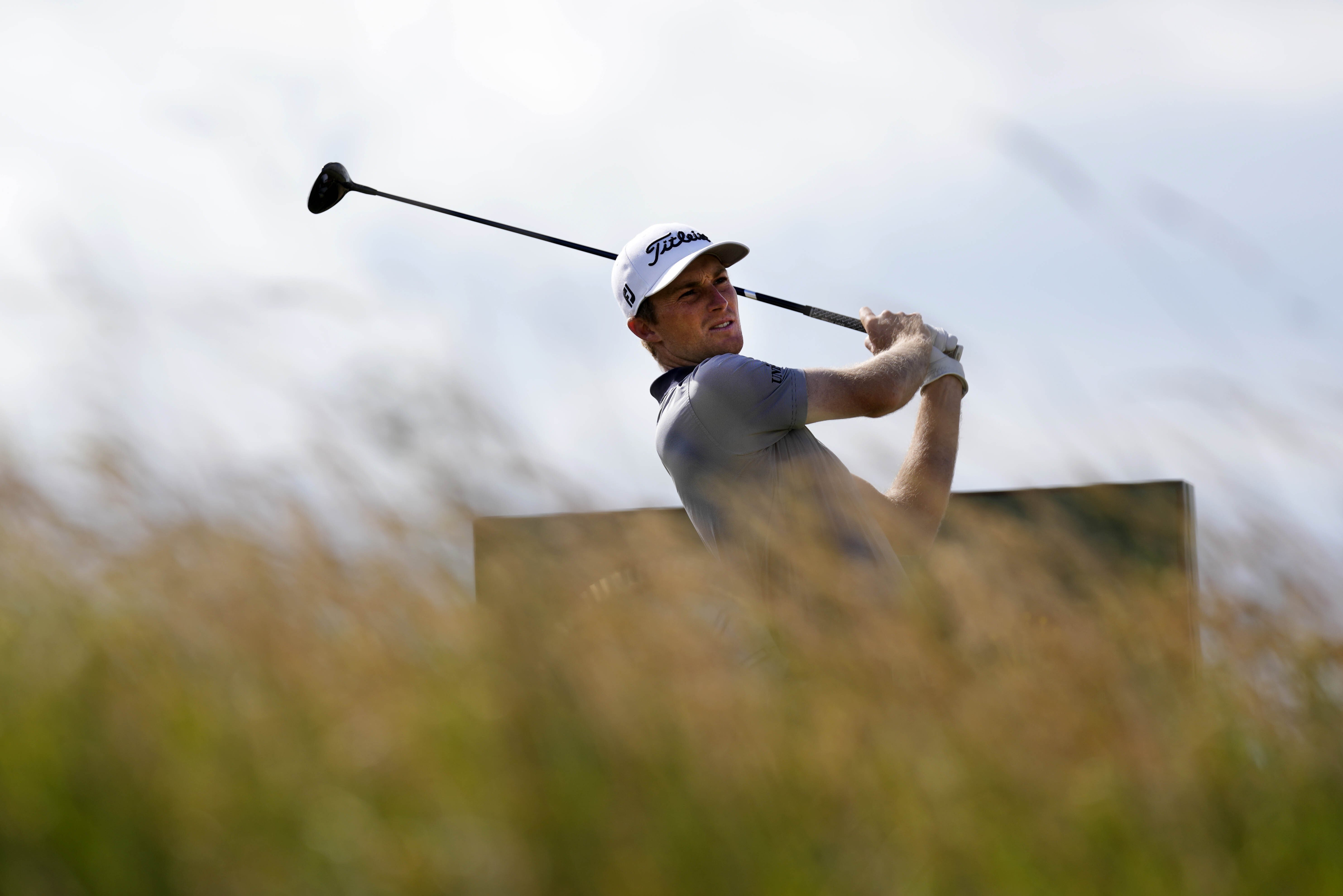 US golfer Will Zalatoris at the sixth tee during a practice round at the British Open golf championship in St Andrews, Scotland, Tuesday, July 12, 2022. The Open Championship returns to the home of golf on July 14-17, 2022, to celebrate the 150th edition of the sport's oldest championship, which dates to 1860 and was first played at St. Andrews in 1873. 