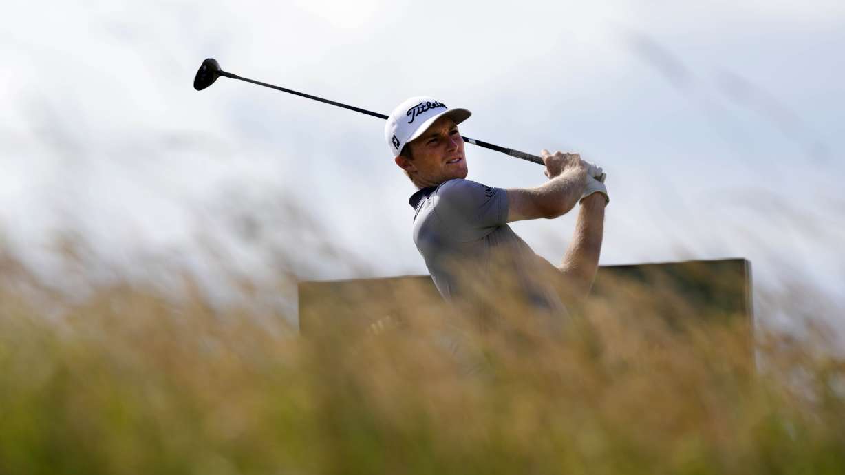 US golfer Will Zalatoris at the sixth tee during a practice round at the British Open golf championship in St Andrews, Scotland, Tuesday, July 12, 2022. The Open Championship returns to the home of golf on July 14-17, 2022, to celebrate the 150th edition of the sport's oldest championship, which dates to 1860 and was first played at St. Andrews in 1873.