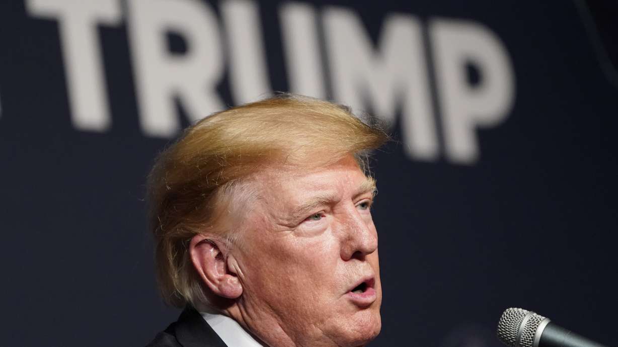 Former President Donald Trump speaks during an event with Joe Lombardo, Clark County sheriff and Republican candidate for Nevada governor, and republican Nevada Senate candidate Adam Laxalt, on Friday, in Las Vegas.