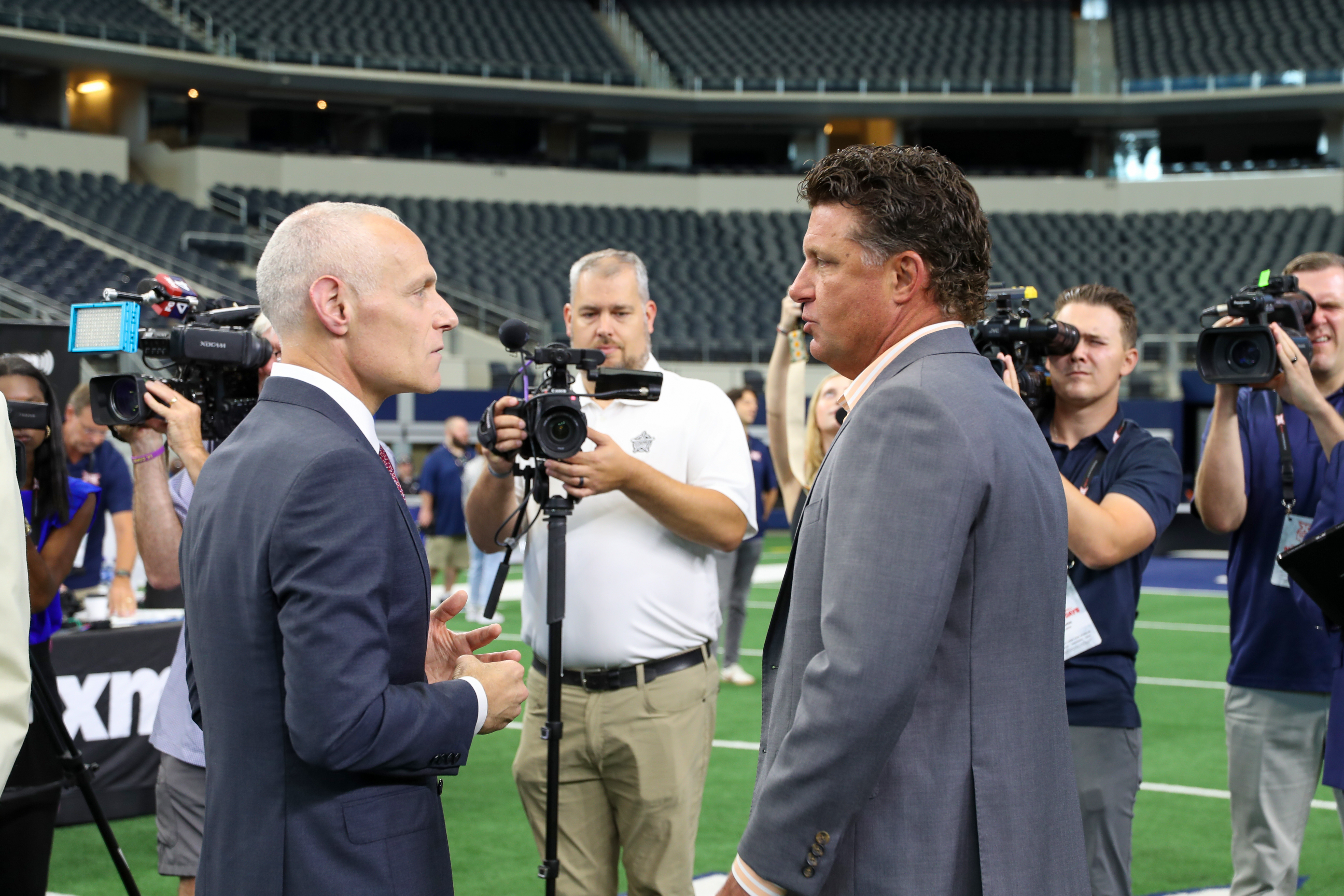 Incoming commissioner Brett Yormak with Oklahoma State coach Mike Gundy during Big 12 football media days, Wednesday, July 13, 2022 at AT&T Stadium in Arlington, Texas.