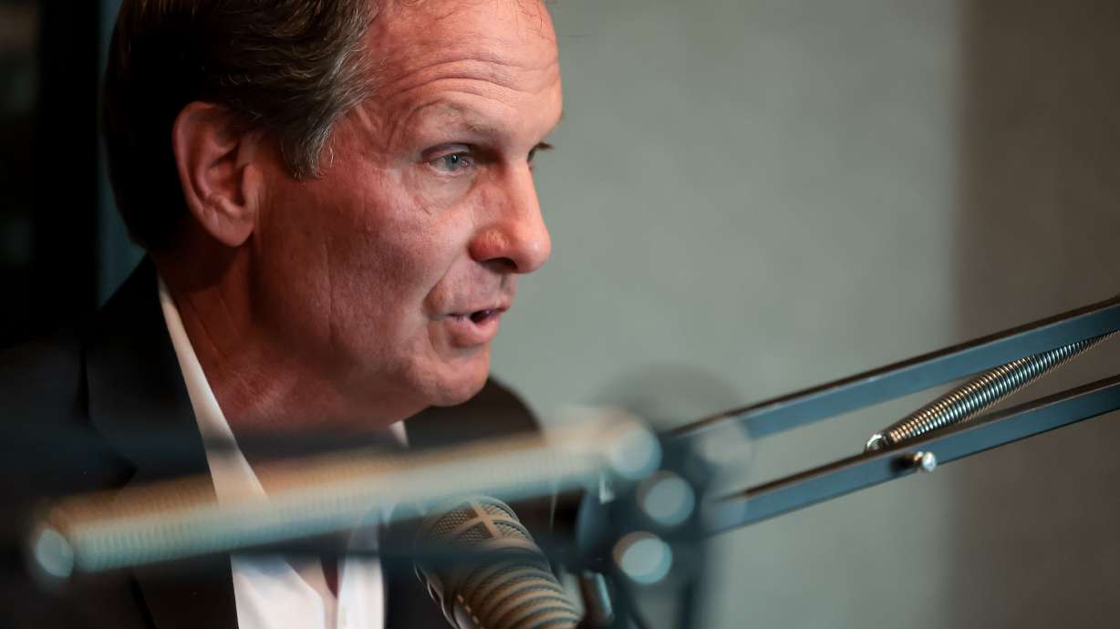 Incumbent Rep. Chris Stewart, R-Utah, debates GOP primary challenger Erin Rider at KNRS radio in Salt Lake City on May 31. Stewart sponsored a bill in 2020 that designates 988 as a new national suicide prevention and mental health hotline. The phone number will go live Saturday.