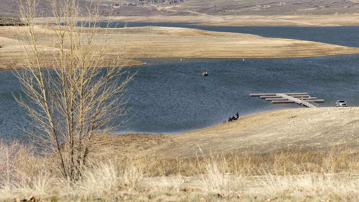 Very low water levels are seen at Jordanelle Reservoir in Wasatch County on April 18. Utah's statewide reservoir system was at 57% capacity as of Wednesday, but some reservoirs are nearly empty while other reservoirs are faring extremely well.
