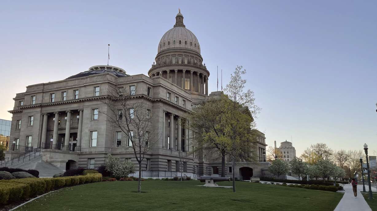The Idaho Statehouse is seen at sunrise on April 20, 2021, in Boise. The Idaho Republican Party will consider 31 resolutions at its three-day convention starting Thursday, including one already adopted by Texas Republicans that President Joe Biden isn't the legitimate leader of the country.