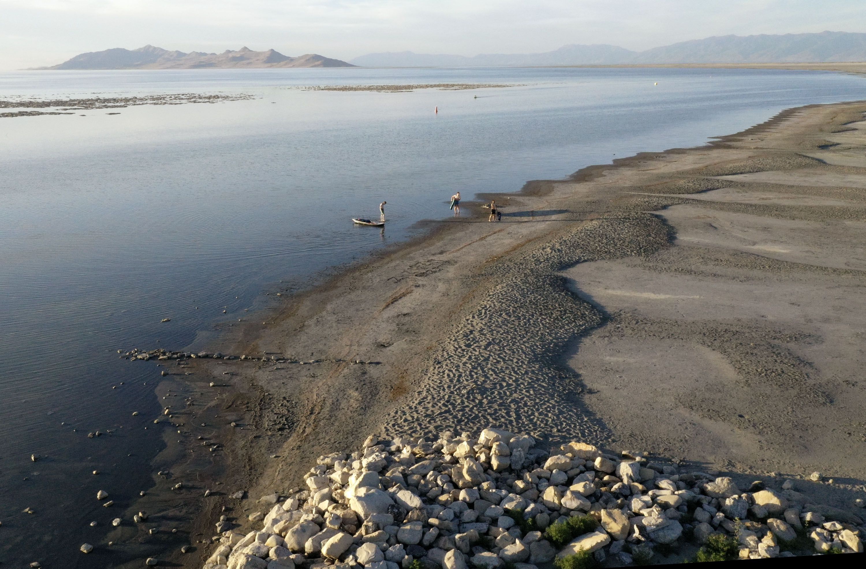 The Great Salt Lake State Park on June 10. Water levels at the Great Salt Lake are continuing to reach record lows due to drought.