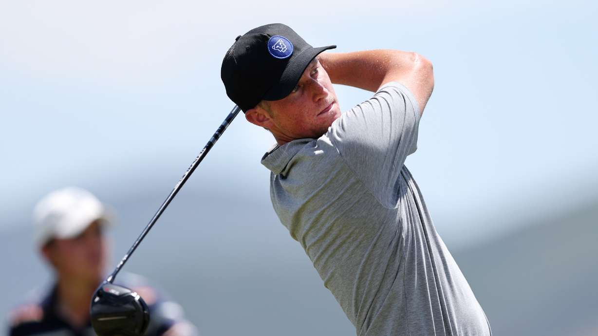 Zac Jones tees off as he and Simon Kwon play in Match play for the 124th Utah State Amateur Championship at Soldier Hollow Golf Course in Midway on Saturday, July 16, 2022. Jones won 4 and 3.