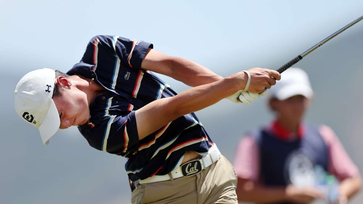 Simon Kwon tees off as he and Zac Jones play in Match play for the 124th Utah State Amateur Championship at Soldier Hollow Golf Course in Midway on Saturday, July 16, 2022. Jones won 4 and 3.