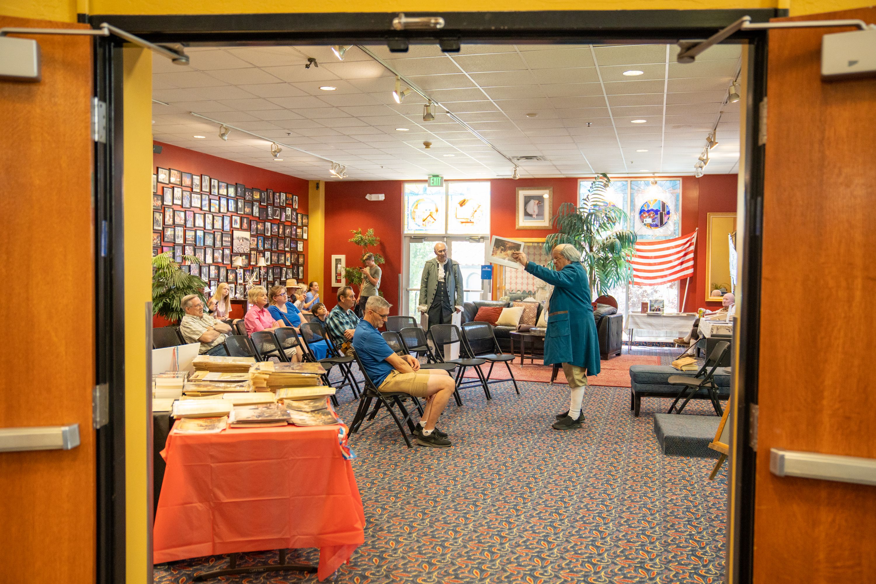 Gregory C. Duerden, of the Independent American Party, presents as Benjamin Franklin during the “Cries of Freedom” event at the SECRA Center of the Arts in Provo on July 4.