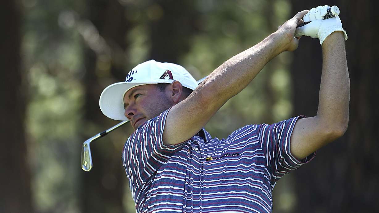 Chez Reavie watches his shot from the third tee during the second round of the Barracuda Championship golf tournament at Old Greenwood Golf Course in Truckee, Calif., Friday, July 15, 2022.