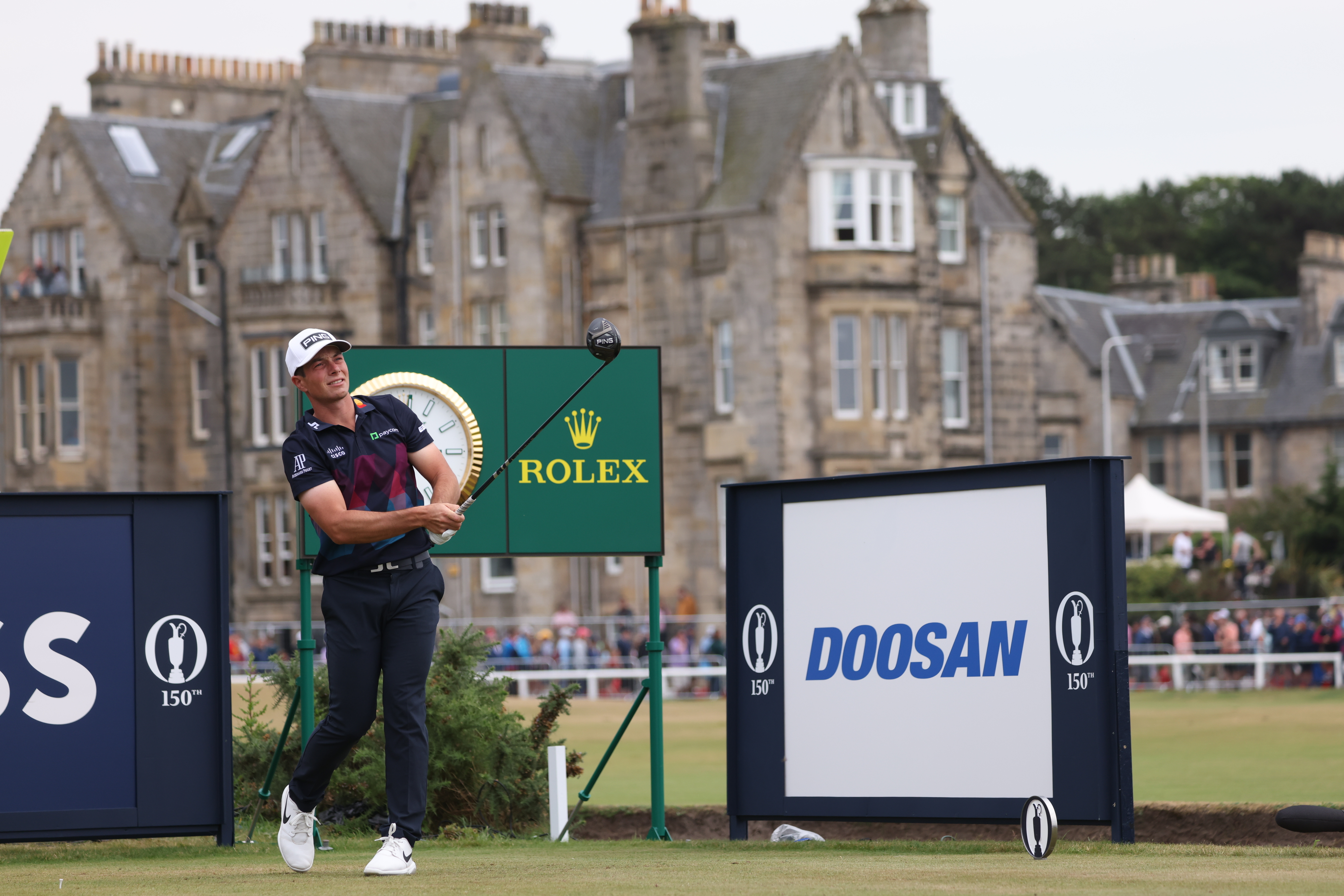 Viktor Hovland, of Norway, plays from the 2nd tee during the final round of the British Open golf championship on the Old Course at St. Andrews, Scotland, Sunday July 17, 2022. 