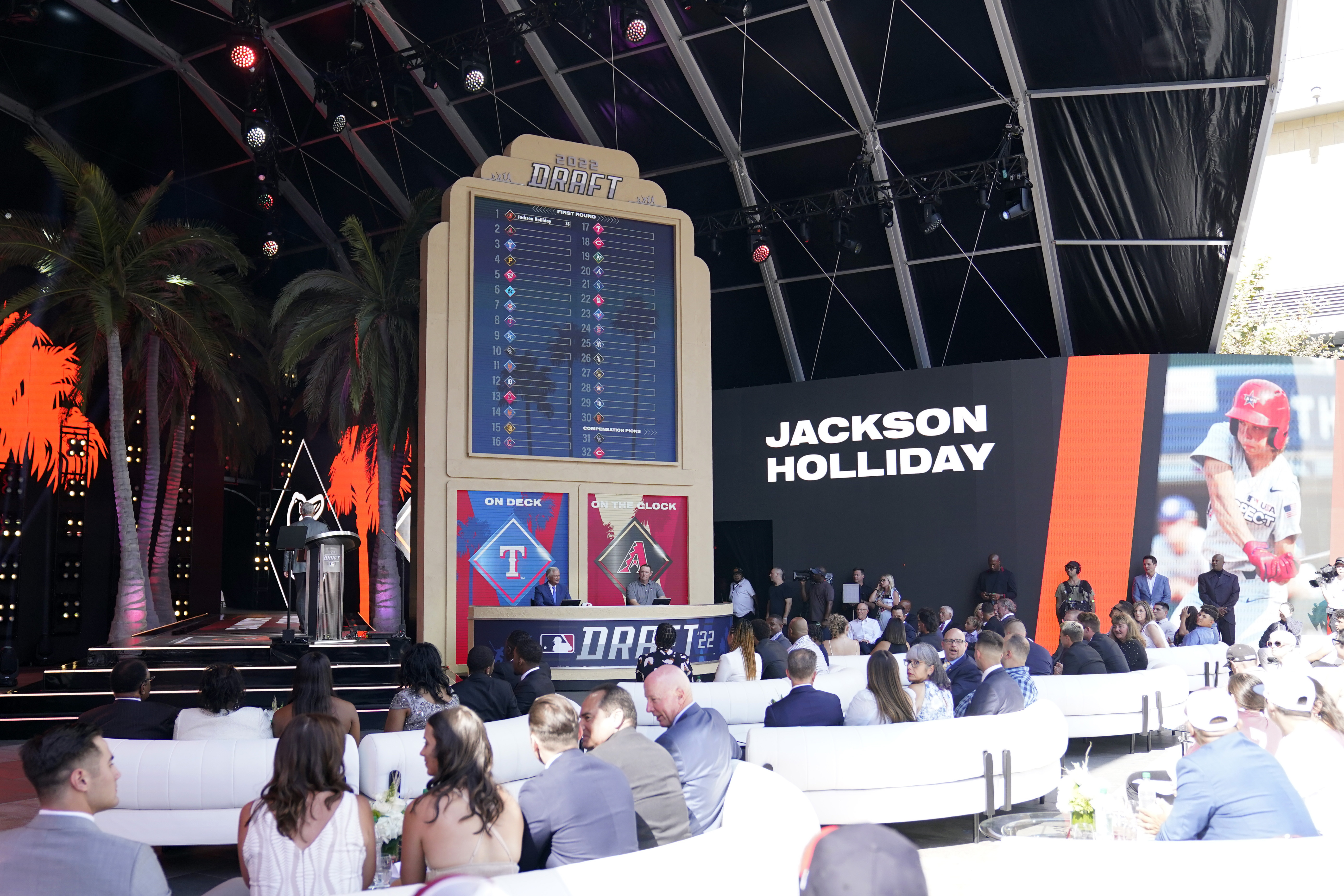 Jackson Holliday is announced as the first pick of the 2022 MLB baseball draft, by the Baltimore Orioles, Sunday, July 17, 2022, in Los Angeles. 