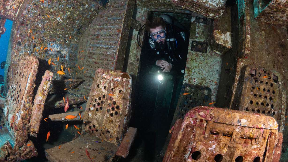 Divers can explore the cockpit and cabin of an abandoned passenger plane located on the floor of the Red Sea.